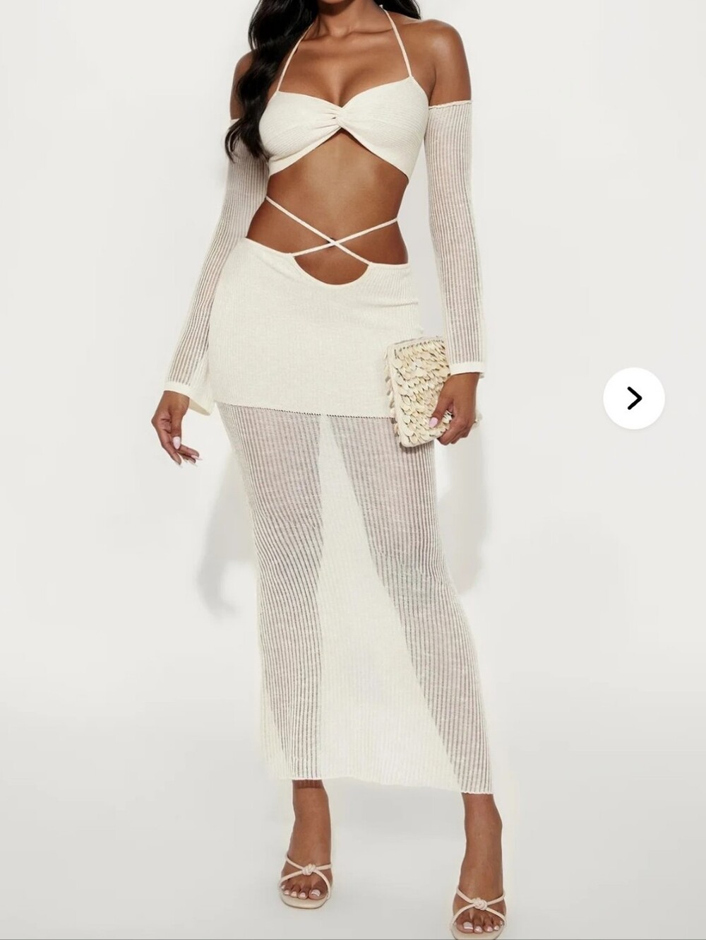 Fashion Nova Cream Knit Cutout Skirt Set